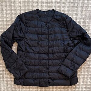 Uniqlo Women's Black Puffer Jacket Collarless Size Large EUC